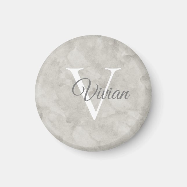 Enkel vit vattenfärg, Monogram Namn Magnet (Framsidan)