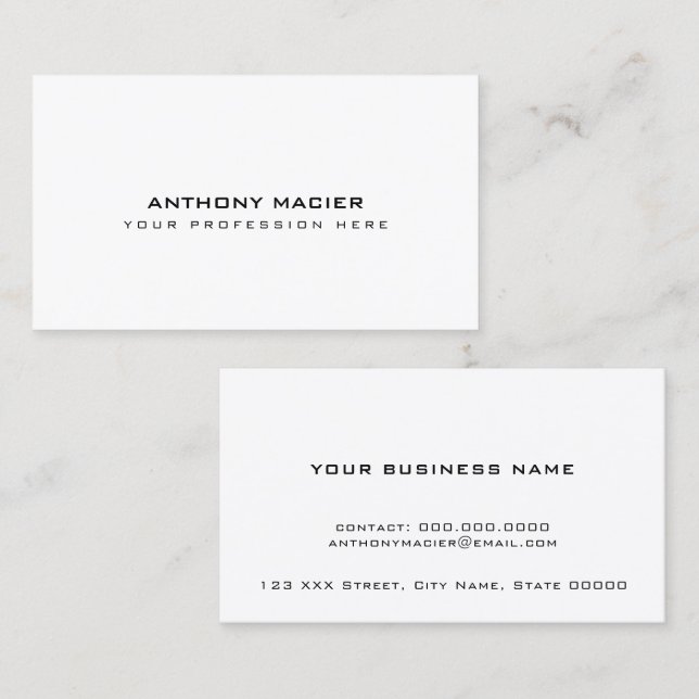 enkel, vit vit, minimal visitkort (Fram/baksida)