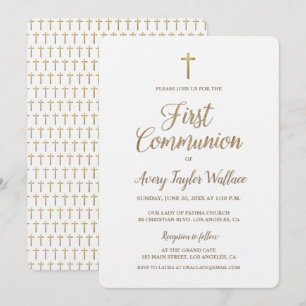 Enkel Vita Guld Kor Modern första gemenskap Inbjudningar