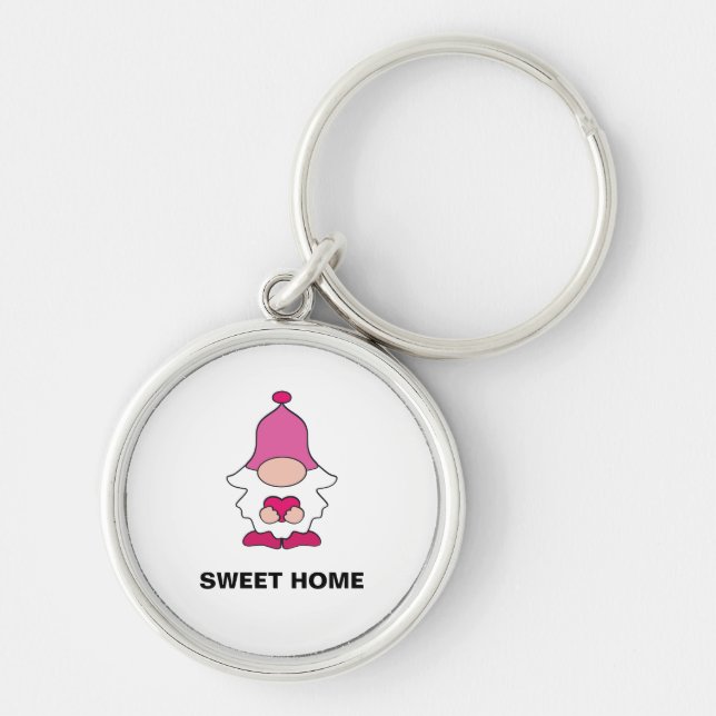 ENKEL VITE GENOME SWEET HOME MAGNET RUND SILVERFÄRGAD NYCKELRING (Framsidan)