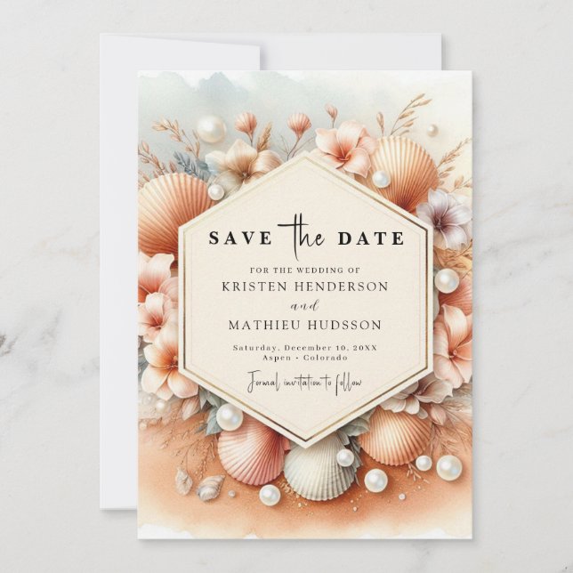 Enkel Watercolor Beach Wedding Spara Datumet (Framsida)