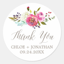 Enkel Watercolor Bouquet Tack Wedding Favor Runt Klistermärke