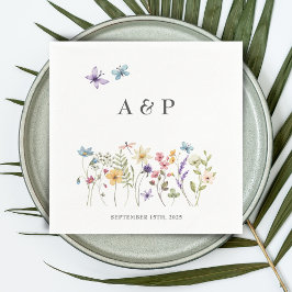 Enkel Watercolor Wildblommor Monogram Bröllop Pappersservett