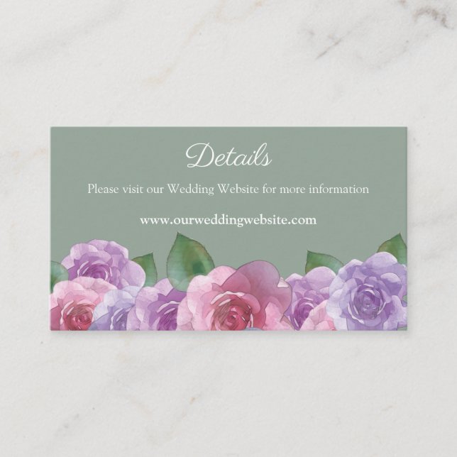 Enkel webbplats för Sage Rosa ros Blommigt Bröllop Tilläggskort (Framsida)