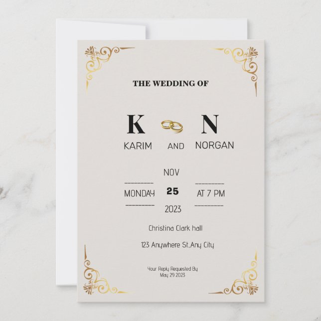 ENKEL WEDDING-INVITATION-grädde Inbjudningar (Framsida)