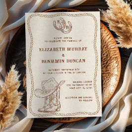 Enkel Western hästseshoe Monogram Barn Bröllop Inbjudningar