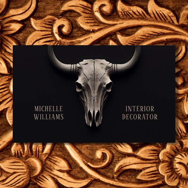 Enkel Western, , Rustic Cow Skull sydvästra Visitkort (Front - Simple Rustic Cow Skull Southwestern Western Business Card)