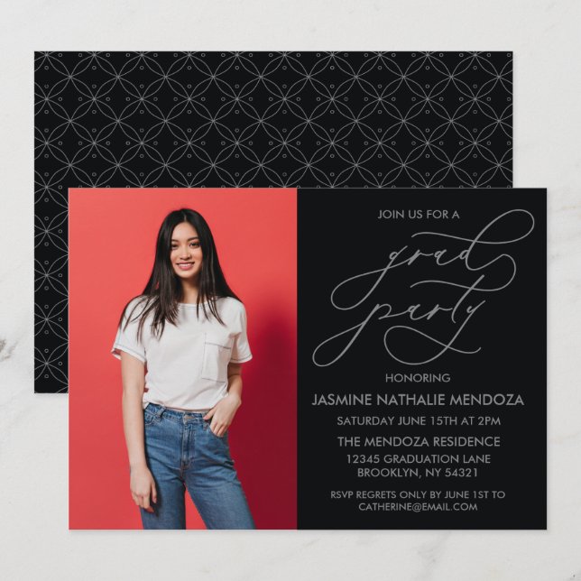 ENKEL WHIMISK KALIGRAFI EXAMENSINVITATION INBJUDNINGAR (Fram/baksida)