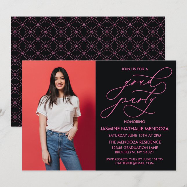 ENKEL WHIMSICAL CALLIGRAPHY STUDENTEN INVICATION INBJUDNINGAR (Fram/baksida)