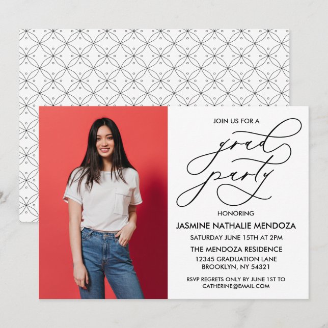 ENKEL WHIMSICAL CALLIGRAPHY STUDENTEN INVICATION INBJUDNINGAR (Fram/baksida)