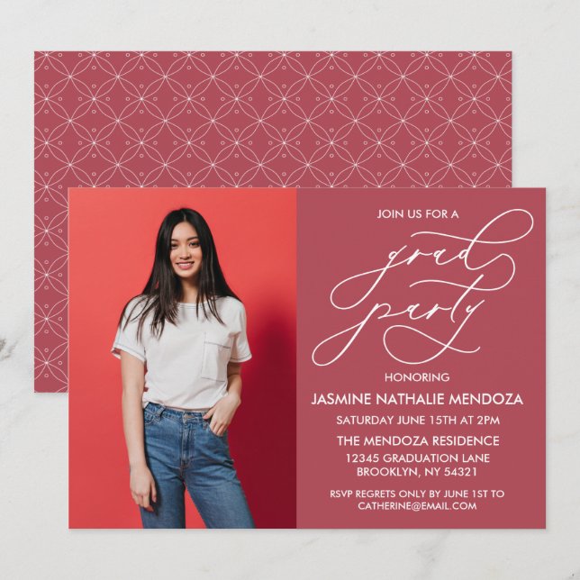 ENKEL WHIMSICAL CALLIGRAPHY STUDENTEN INVICATION INBJUDNINGAR (Fram/baksida)