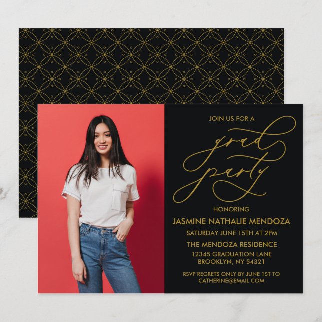 ENKEL WHIMSICAL CALLIGRAPHY STUDENTEN INVICATION INBJUDNINGAR (Fram/baksida)