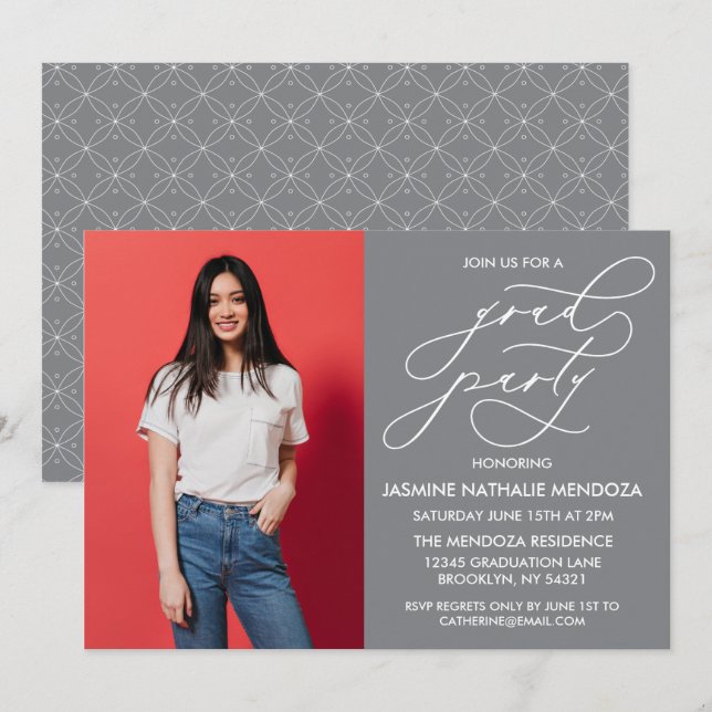 ENKEL WHIMSICAL CALLIGRAPHY STUDENTEN INVICATION INBJUDNINGAR (Fram/baksida)