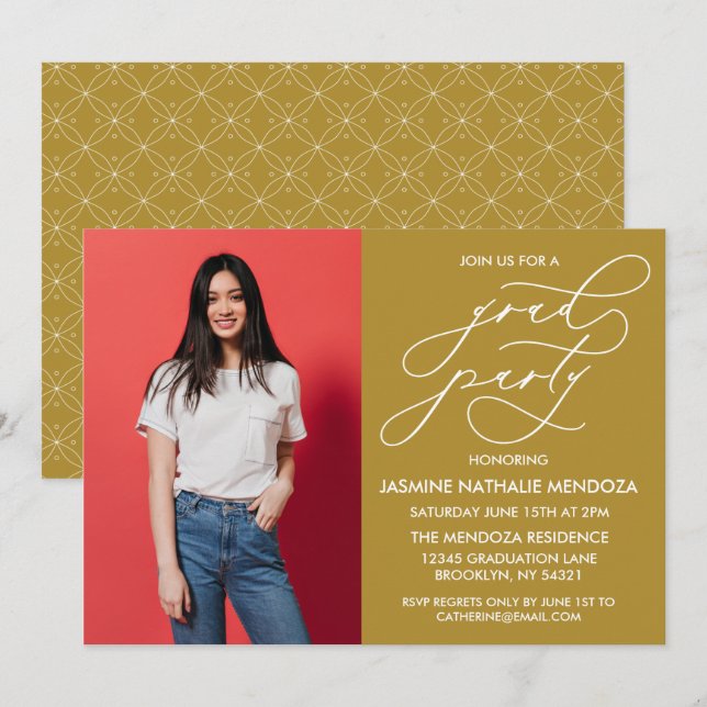 ENKEL WHIMSICAL CALLIGRAPHY STUDENTEN INVICATION INBJUDNINGAR (Fram/baksida)