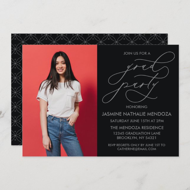 ENKEL WHIMSICAL CALLIGRAPHY STUDENTEN INVICATION INBJUDNINGAR (Fram/baksida)