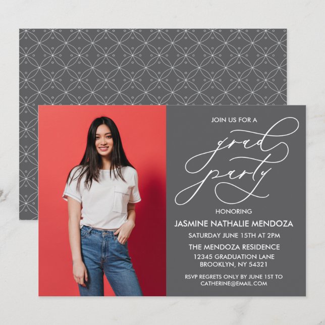 ENKEL WHIMSICAL CALLIGRAPHY STUDENTEN INVICATION INBJUDNINGAR (Fram/baksida)