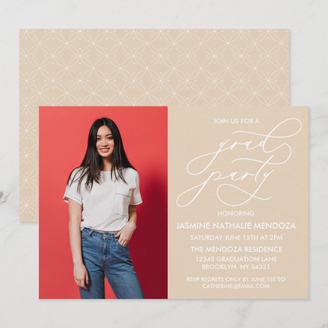 ENKEL WHIMSICAL CALLIGRAPHY STUDENTEN INVICATION INBJUDNINGAR (Fram/baksida)