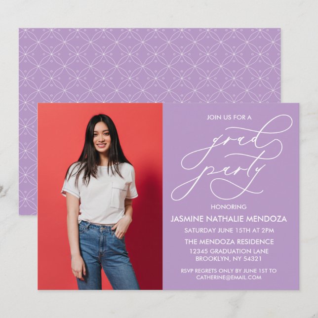 ENKEL WHIMSICAL CALLIGRAPHY STUDENTEN INVICATION INBJUDNINGAR (Fram/baksida)