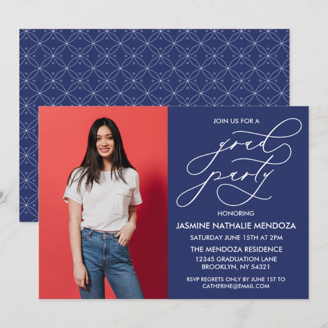 ENKEL WHIMSICAL CALLIGRAPHY STUDENTEN INVICATION INBJUDNINGAR (Fram/baksida)