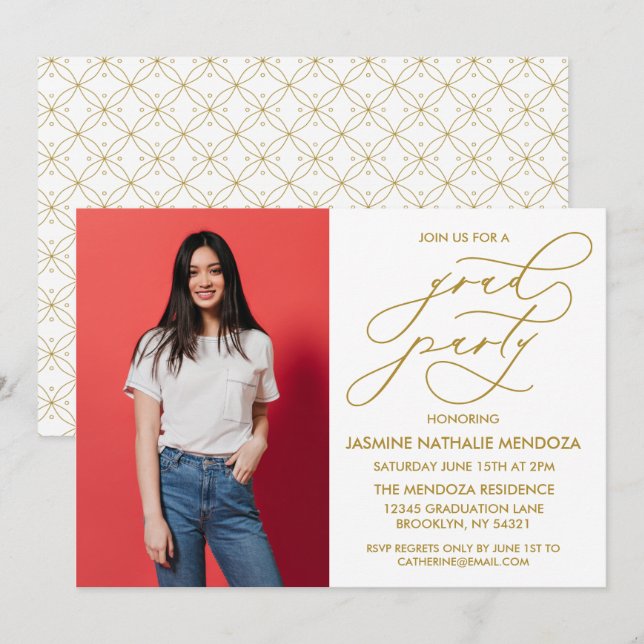 ENKEL WHIMSICAL CALLIGRAPHY STUDENTEN INVICATION INBJUDNINGAR (Fram/baksida)