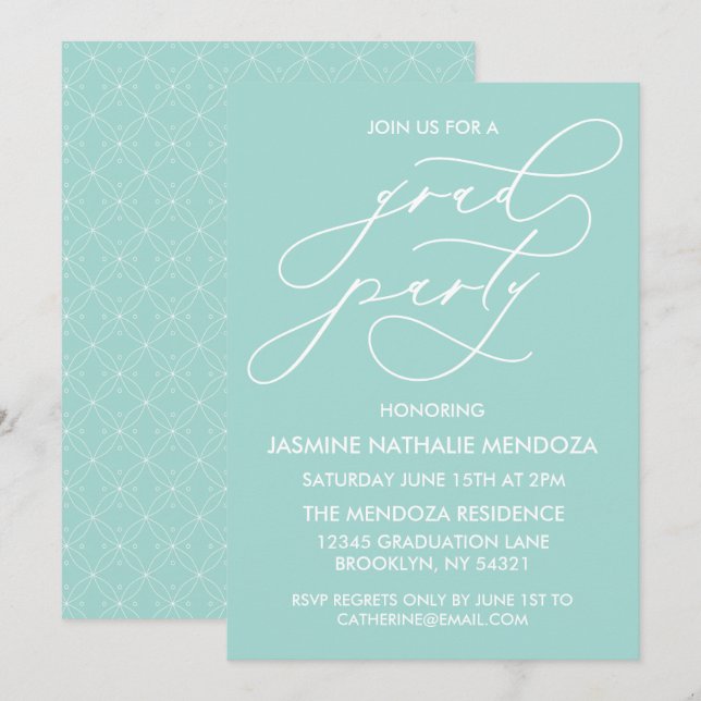 ENKEL WHIMSICAL CALLIGRAPHY STUDENTEN INVICATION INBJUDNINGAR (Fram/baksida)