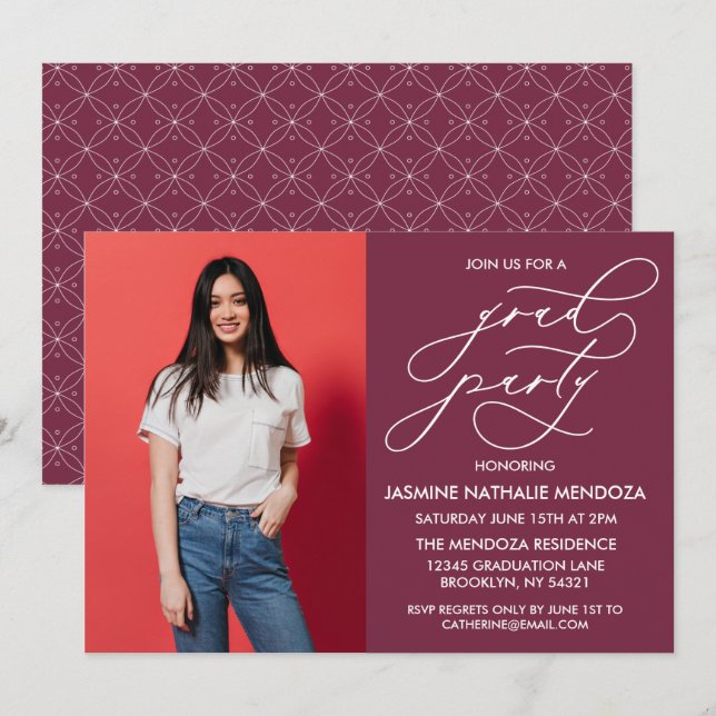 ENKEL WHIMSICAL CALLIGRAPHY STUDENTEN INVICATION INBJUDNINGAR (Fram/baksida)