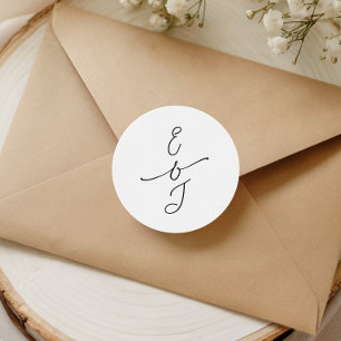 Enkel Whimsical Handskriven Monogram Bröllop Runt Klistermärke
