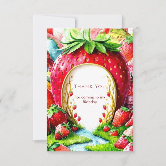 Enkel Whimsical Juicy Strawberry Birthday Tack Kort (Framsida)