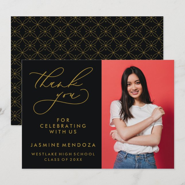 ENKEL WHIMSISK KALLIGRAFI GRATULERAR TACK KORT (Fram/baksida)