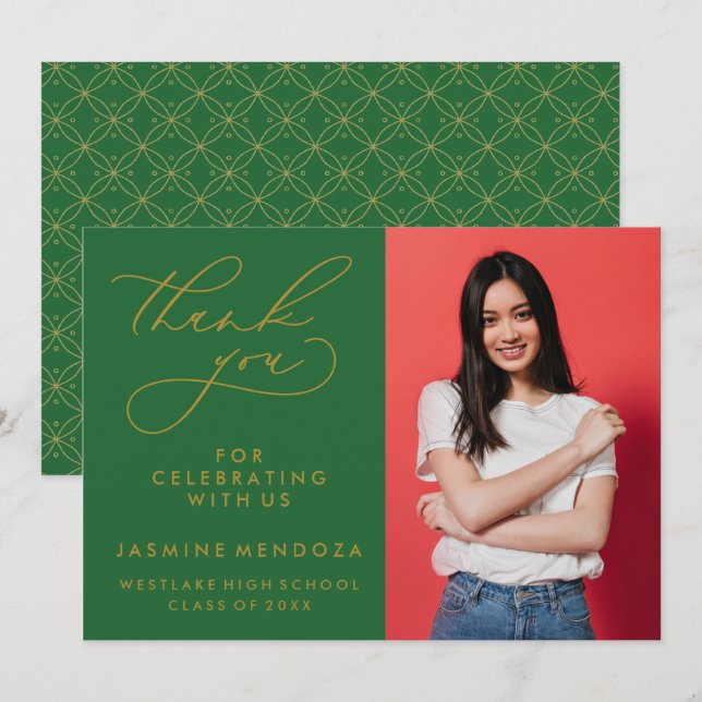 ENKEL WHIMSISK KALLIGRAFI STUDENTEN TACK KORT (Fram/baksida)