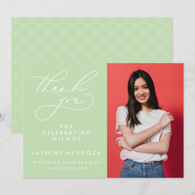 ENKEL WHIMSISK KALLIGRAFI STUDENTEN TACK KORT (Fram/baksida)