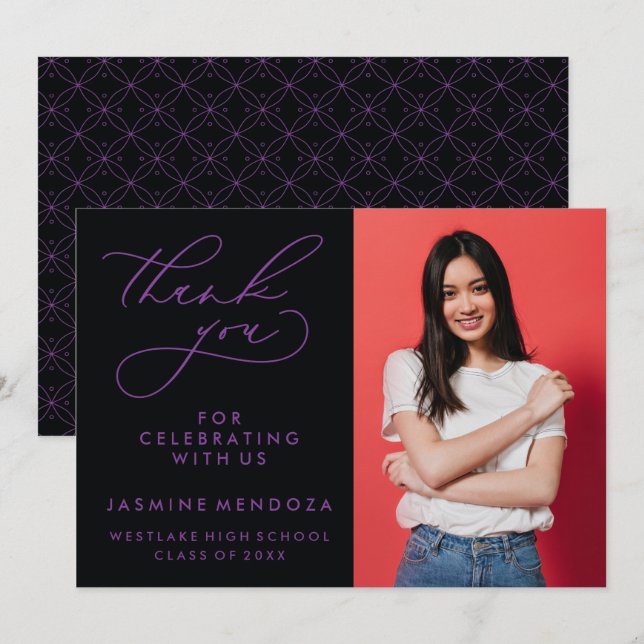 ENKEL WHIMSISK KALLIGRAFI STUDENTEN TACK KORT (Fram/baksida)