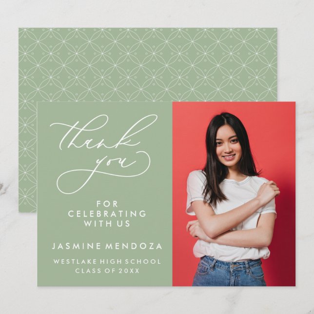 ENKEL WHIMSISK KALLIGRAFI STUDENTEN TACK KORT (Fram/baksida)