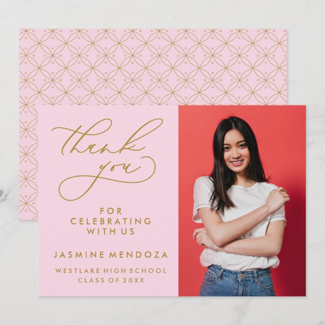 ENKEL WHIMSISK KALLIGRAFI STUDENTEN TACK KORT (Fram/baksida)