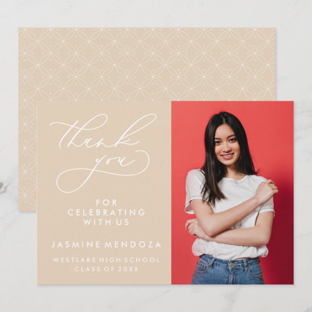 ENKEL WHIMSISK KALLIGRAFI STUDENTEN TACK KORT (Fram/baksida)