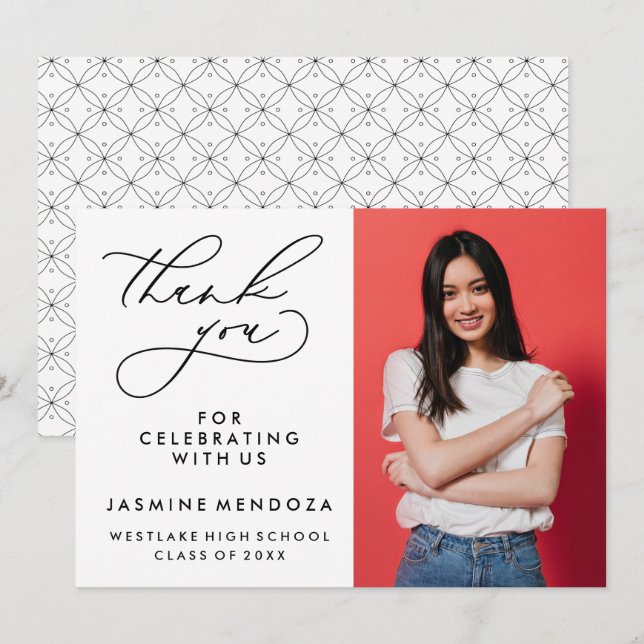 ENKEL WHIMSISK KALLIGRAFI STUDENTEN TACK KORT (Fram/baksida)