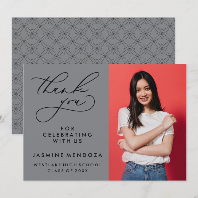 ENKEL WHIMSISK KALLIGRAFI STUDENTEN TACK KORT (Fram/baksida)