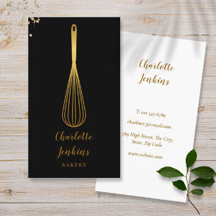 Enkel Whisk Bakery Patisserie Svart Guld Visitkort