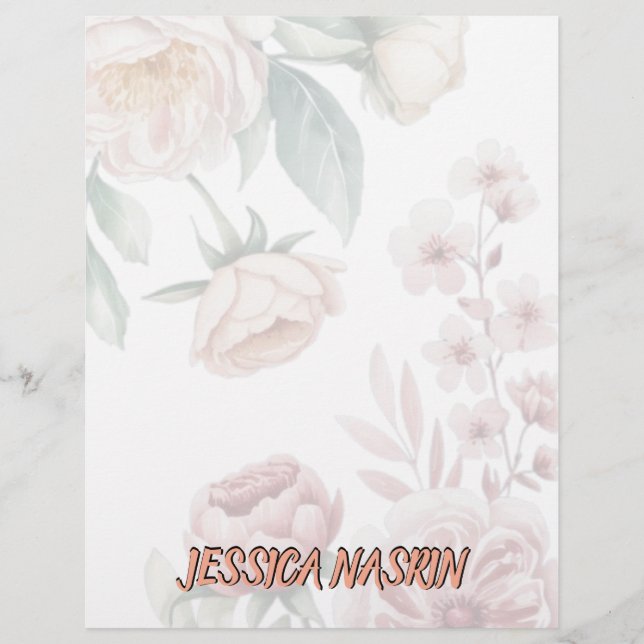 Enkel WhiteRose & Mjuk Pastell Rosa Blomma Brevhuvud (Framsida)