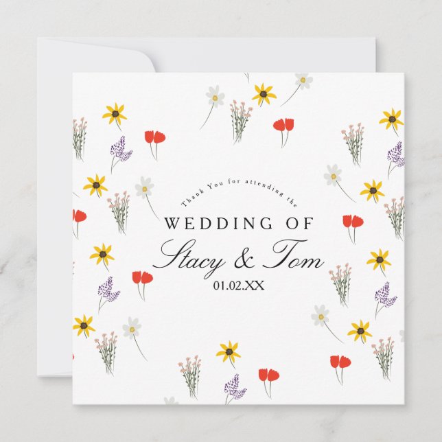Enkel Wildblomma Hand plockade Bröllop Tack (Framsida)
