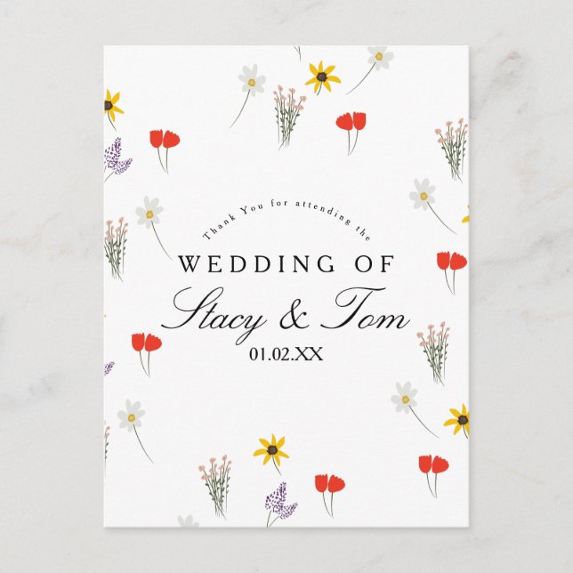 Enkel Wildblomma Hand plockade Bröllop Tack Vykort (Framsida)