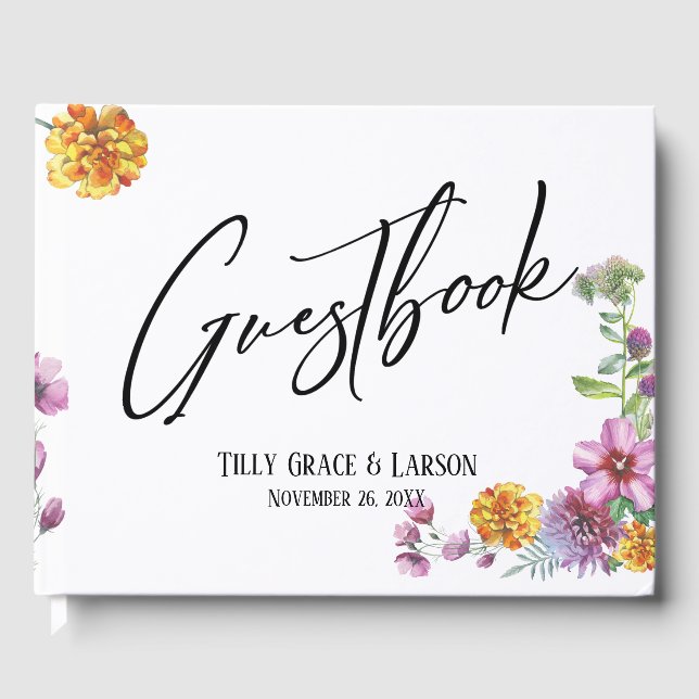 Enkel Wildblomma och handskriftsbok Gästböcker (Framsida)