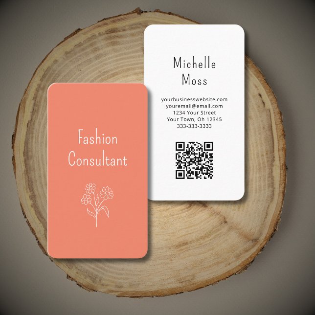 Enkel Wildblommeillustration Boho Peach QR-kod Visitkort (Skapare uppladdad)
