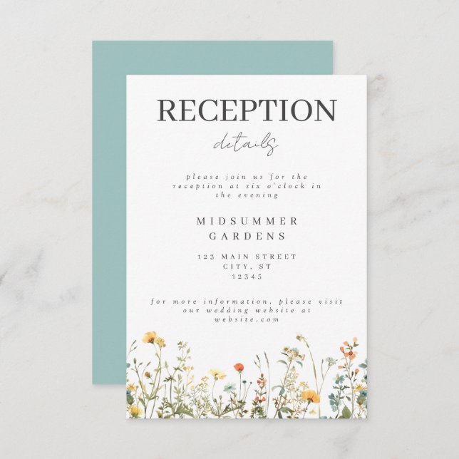 Enkel Wildblomsterbröllopsmottagning Tilläggskort (Fram/baksida)