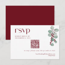 Enkel Winter Burgundy Bröllop QR-kod
