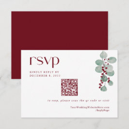 Enkel Winter Burgundy Bröllop QR-kod OSA Kort