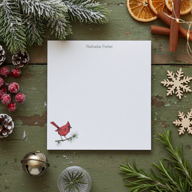 Enkel Winter Red Cardinal Bird Anpassningsbar Anteckningsblock (Simple Red Cardinal Bird Illustration Christmas Note Pads. Cute Winter Red Bird Perched on Branch)