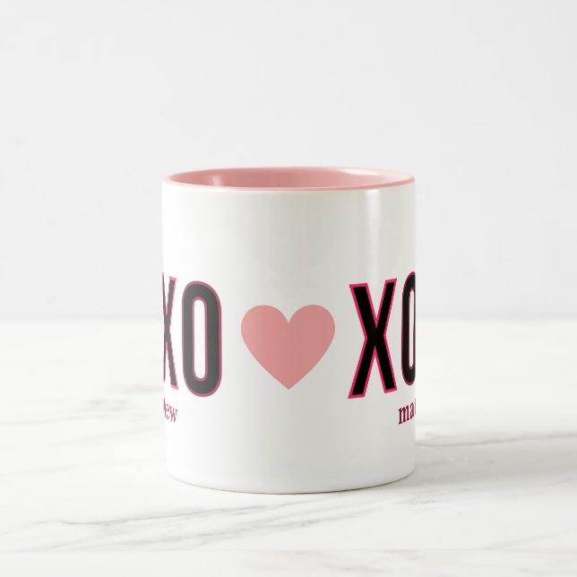 Enkel Xoxo-arbetsutmatningskort Valentines day Två-Tonad Mugg (Center)