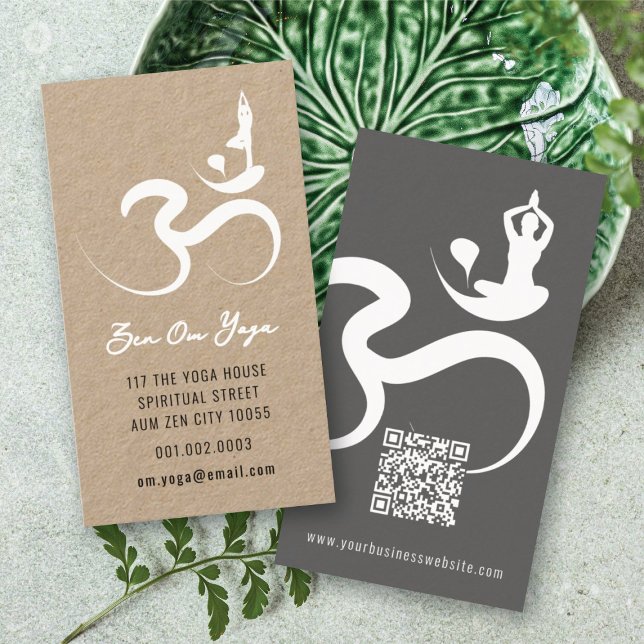 Enkel Zen Yoga Om Kalligrafi Silhuett Set Visitkort (Simple Minimalist Zen Spiritual Holistic Yoga Om/Aum Calligraphy Symbol Business Card @ fatfatin)