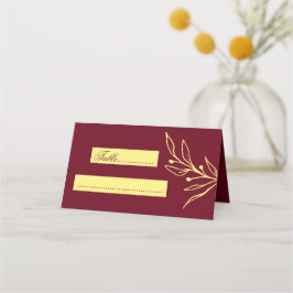 Enkelblommor av guld burgundy bröllop placeringskort